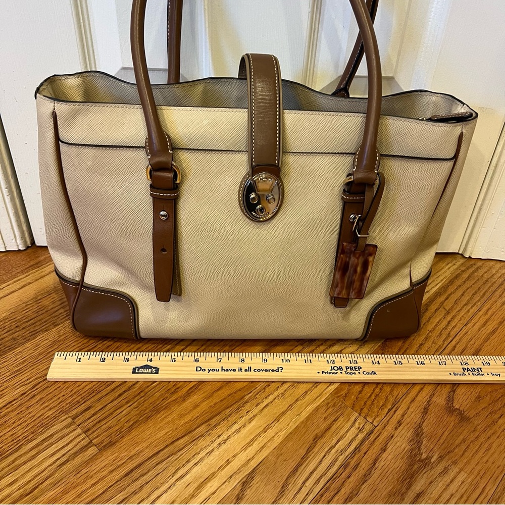 Tumi Voyageur Bailey Business Tote Shoulder Bag Leather Tan Brown Work Travel - Picture 13 of 15
